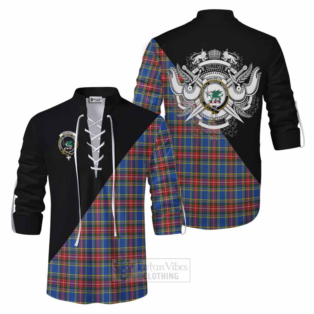 Tartan Vibes Clothing MacBeth (McBeth) Tartan Ghillie Kilt Shirt with Family Crest and Military Logo Style