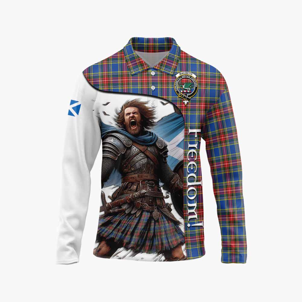 Tartan Vibes Clothing MacBeth (McBeth) Crest Tartan Long Sleeve Polo Shirt Inspired by the Freedom of Scottish Warrior