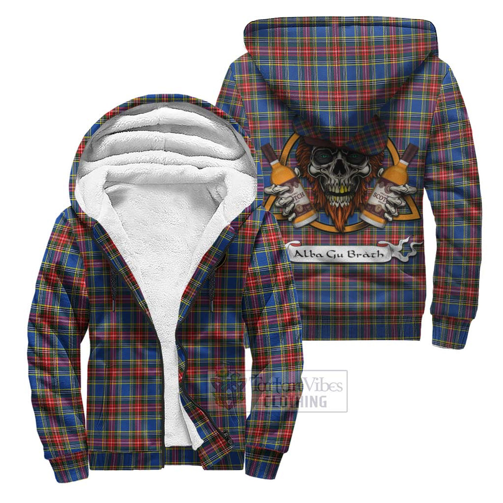 Tartan Vibes Clothing MacBeth (McBeth) Tartan Sherpa Hoodie with Family Crest and Bearded Skull Holding Bottles of Whiskey