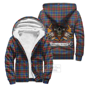 MacBeth (McBeth) Tartan Sherpa Hoodie with Family Crest and Bearded Skull Holding Bottles of Whiskey