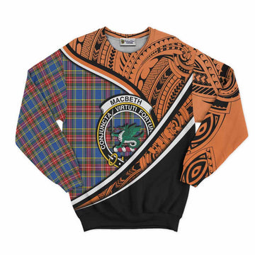 MacBeth (McBeth) Crest Tartan Sweatshirt with Polynesian Vibes Style - Orange Version