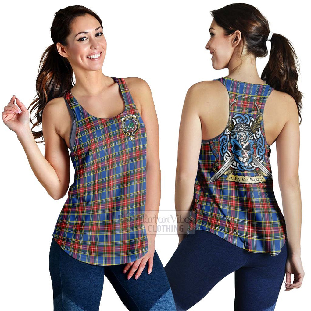 Tartan Vibes Clothing MacBeth (McBeth) Tartan Women's Racerback Tanks with Family Crest Celtic Skull Style