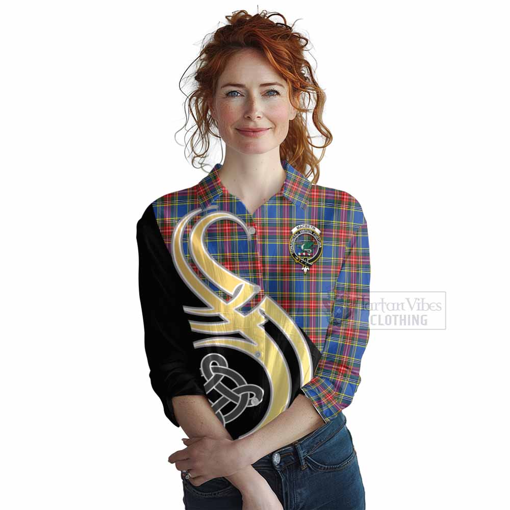 Tartan Vibes Clothing MacBeth (McBeth) Tartan Women's Casual Shirt with Family Crest and Celtic Symbol Style