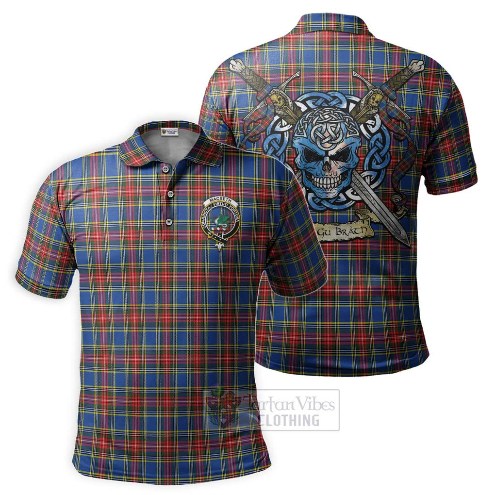 Tartan Vibes Clothing MacBeth (McBeth) Tartan Polo Shirt with Family Crest Celtic Skull Style