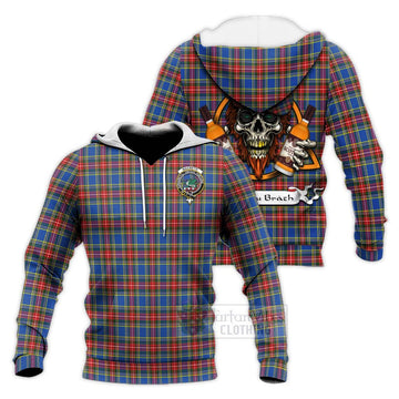 MacBeth (McBeth) Tartan Knitted Hoodie with Family Crest and Bearded Skull Holding Bottles of Whiskey