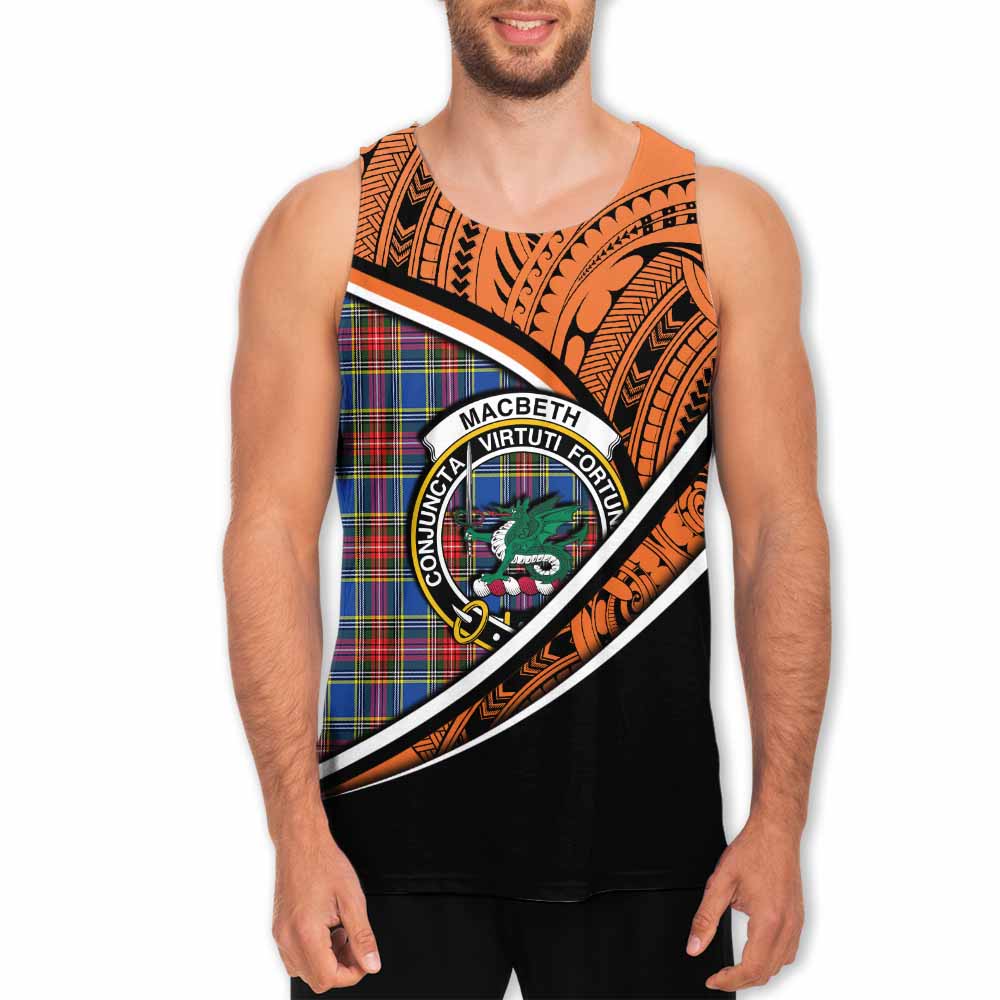 Tartan Vibes Clothing MacBeth (McBeth) Crest Tartan Men's Tank Top with Maori Tattoo Style - Orange Version