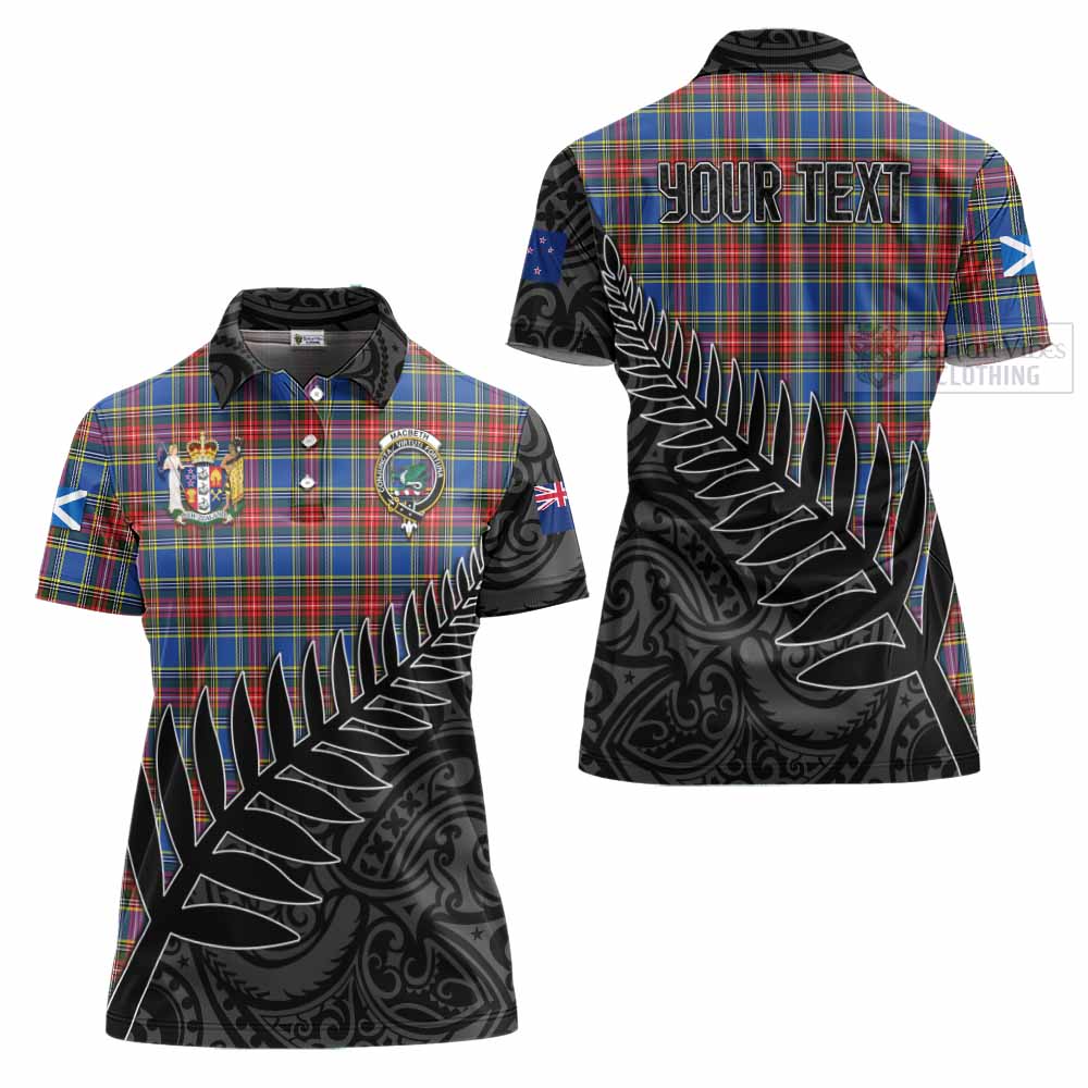 Tartan Vibes Clothing MacBeth (McBeth) Crest Tartan Women's Polo Shirt with New Zealand Silver Fern Half Style