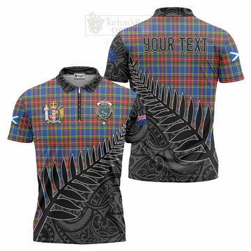 MacBeth (McBeth) Crest Tartan Zipper Polo Shirt with New Zealand Silver Fern Half Style