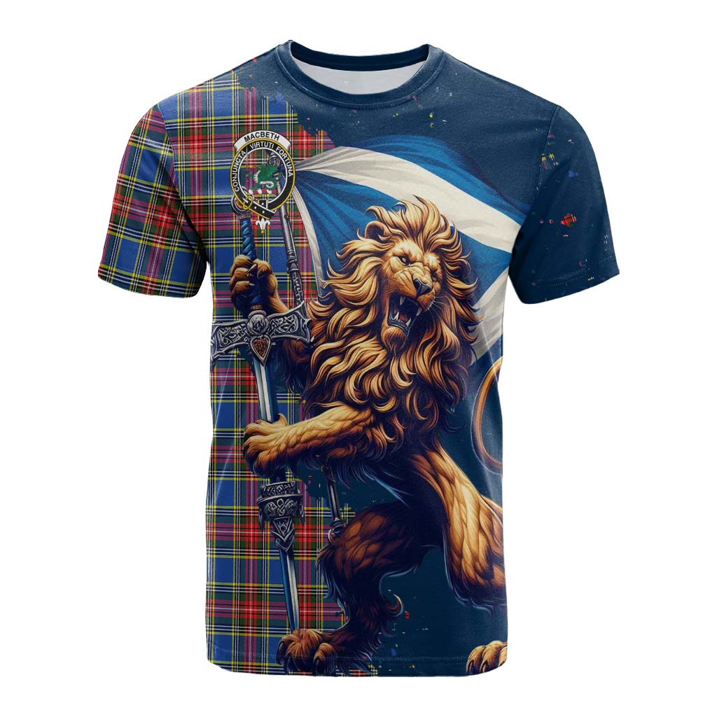 Tartan Vibes Clothing MacBeth (McBeth) Tartan Family Crest Cotton T-shirt with Scottish Majestic Lion