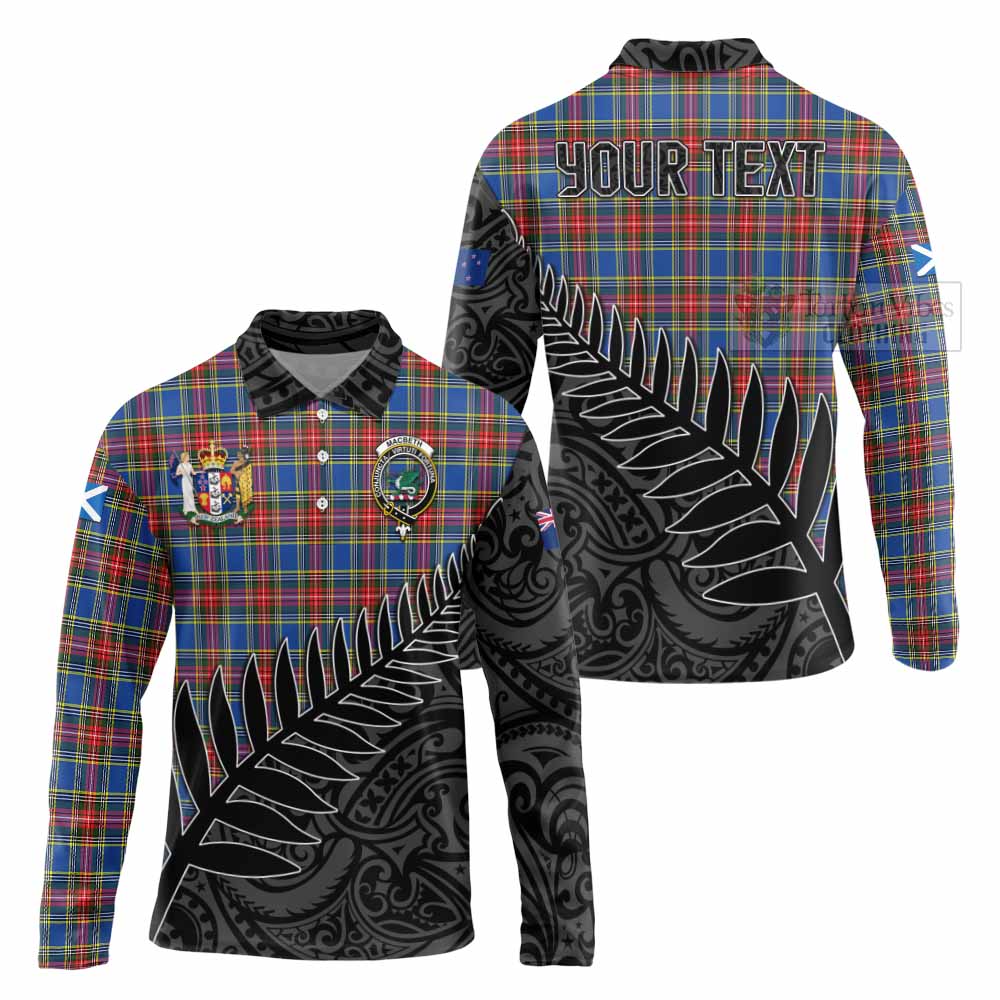 Tartan Vibes Clothing MacBeth (McBeth) Crest Tartan Long Sleeve Polo Shirt with New Zealand Silver Fern Half Style