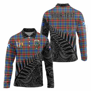 MacBeth (McBeth) Crest Tartan Long Sleeve Polo Shirt with New Zealand Silver Fern Half Style