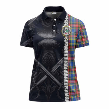 MacBeth (McBeth) Tartan Women's Polo Shirt with Family Crest Cross Sword Thistle Celtic Vibes Women - Tartan Vibes Clothing