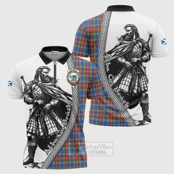 MacBeth (McBeth) Tartan Clan Crest Zipper Polo Shirt with Highlander Warrior Celtic Style Unisex - Tartan Vibes Clothing