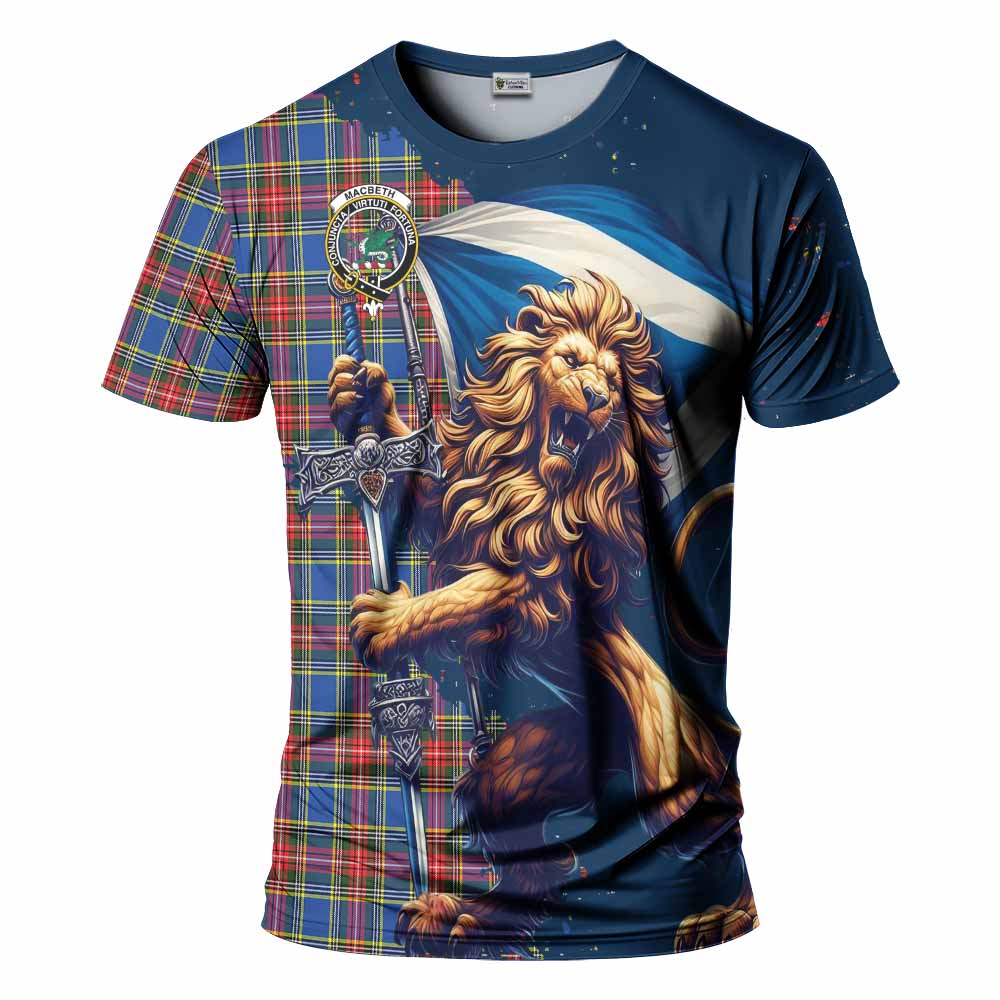 Tartan Vibes Clothing MacBeth (McBeth) Tartan Family Crest T-Shirt with Scottish Majestic Lion