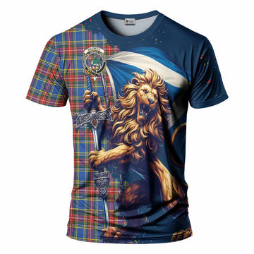 MacBeth (McBeth) Tartan Family Crest T-Shirt with Scottish Majestic Lion