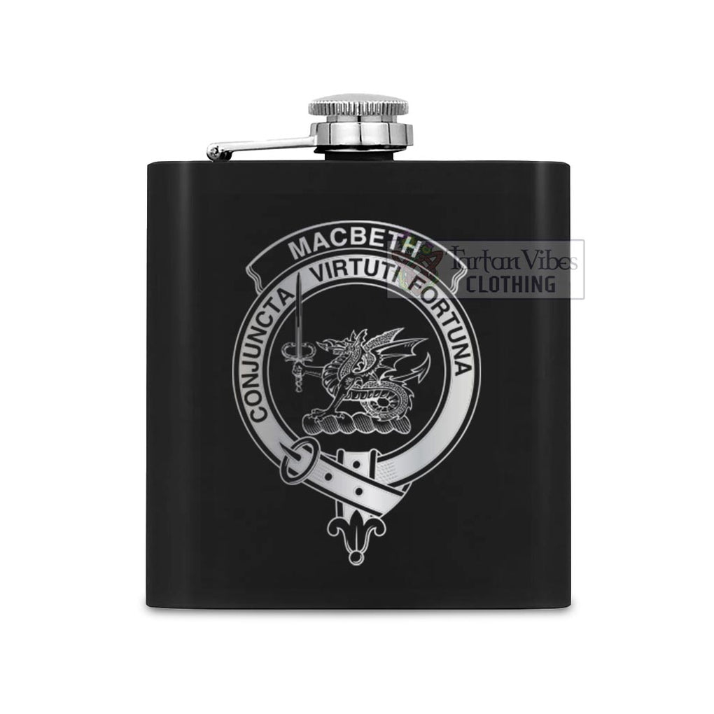MacBeth (McBeth) Crest Hip Flask Set 7oz Black Stainless Steel with A Gift Box One Size 7oz - 2D-tartanvibesclothing