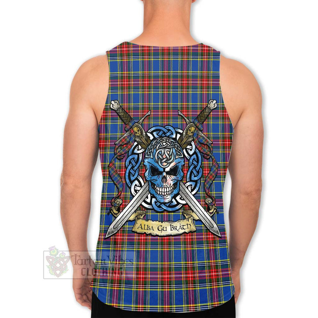 Tartan Vibes Clothing MacBeth (McBeth) Tartan Men's Tank Top with Family Crest Celtic Skull Style