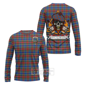 MacBeth (McBeth) Tartan Long Sleeve T-Shirt with Family Crest and Bearded Skull Holding Bottles of Whiskey Unisex - Tartan Vibes Clothing