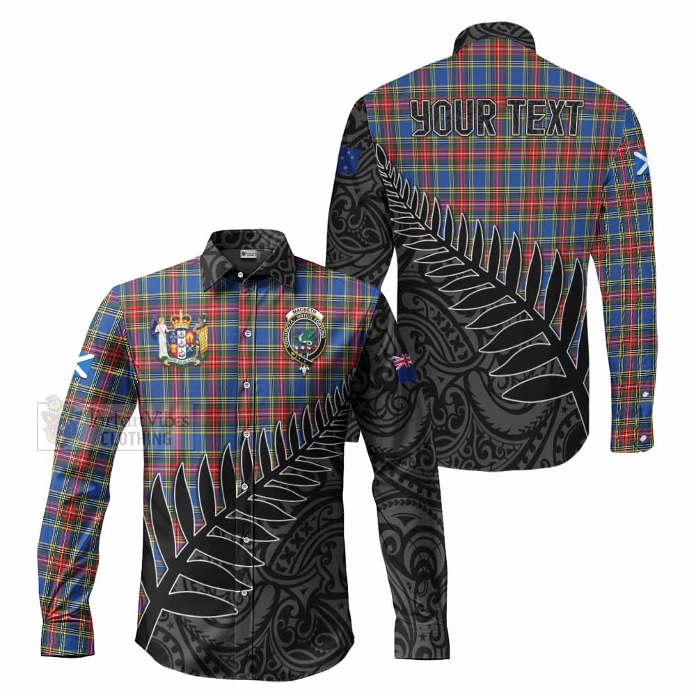 Tartan Vibes Clothing MacBeth (McBeth) Crest Tartan Long Sleeve Button Shirt with New Zealand Silver Fern Half Style