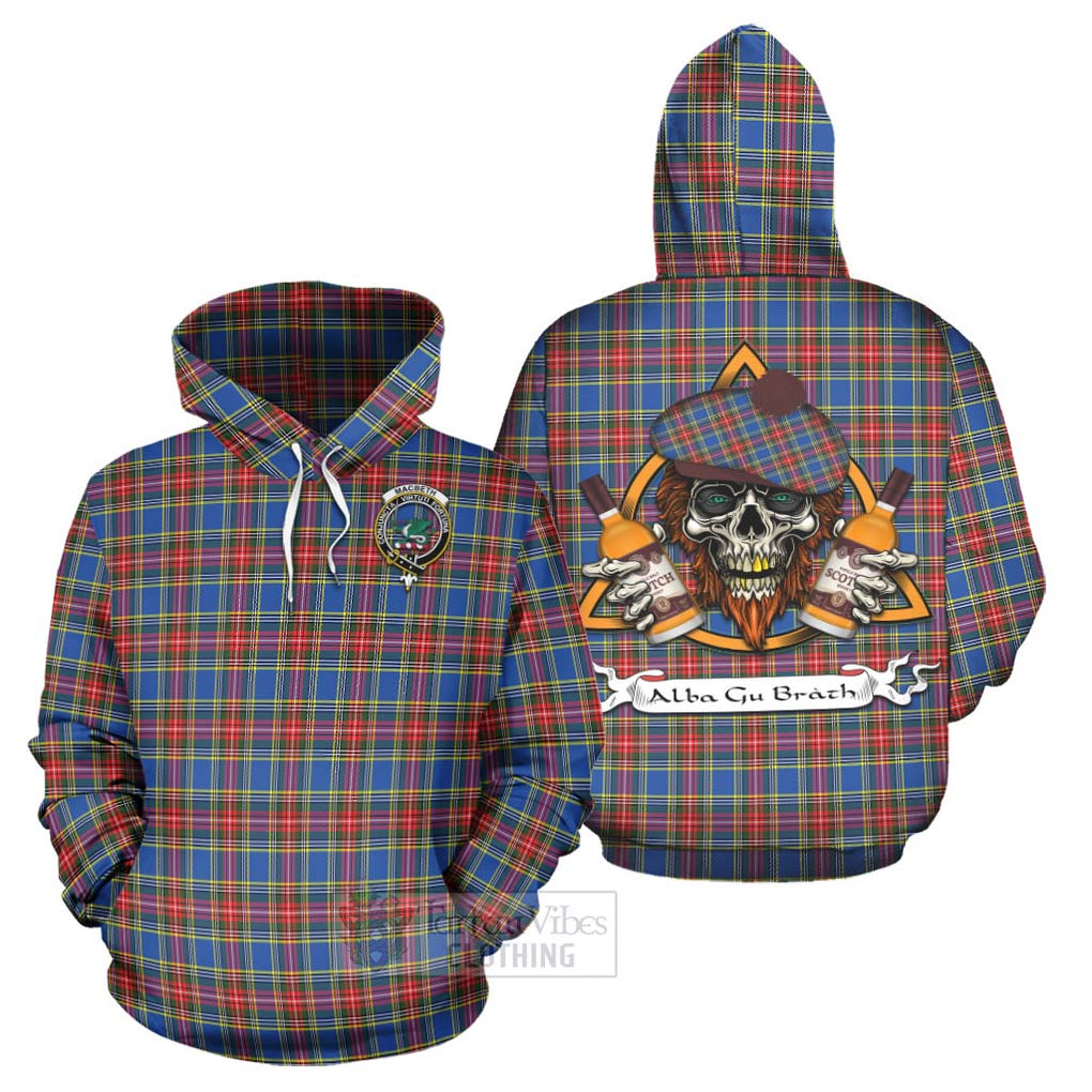 Tartan Vibes Clothing MacBeth (McBeth) Tartan Hoodie with Family Crest and Bearded Skull Holding Bottles of Whiskey