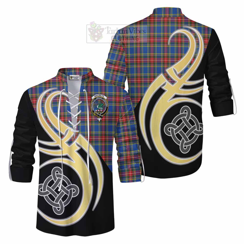 Tartan Vibes Clothing MacBeth (McBeth) Tartan Ghillie Kilt Shirt with Family Crest and Celtic Symbol Style