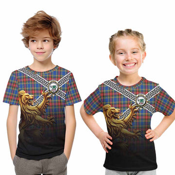 MacBeth (McBeth) Crest Tartan Kid T-Shirt with Golden Lion Emblem Celtic Style Youth XL Size14 - Tartan Vibes Clothing