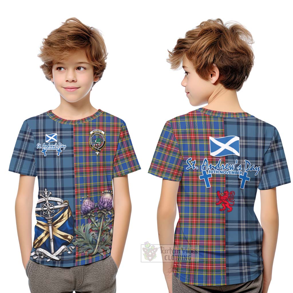 Tartan Vibes Clothing MacBeth (McBeth) Tartan Kid T-Shirt Happy St. Andrew's Day Half Tartan Style