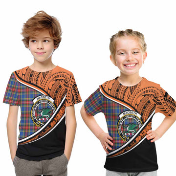 MacBeth (McBeth) Crest Tartan Kid T-Shirt with Polynesian Vibes Style - Orange Version