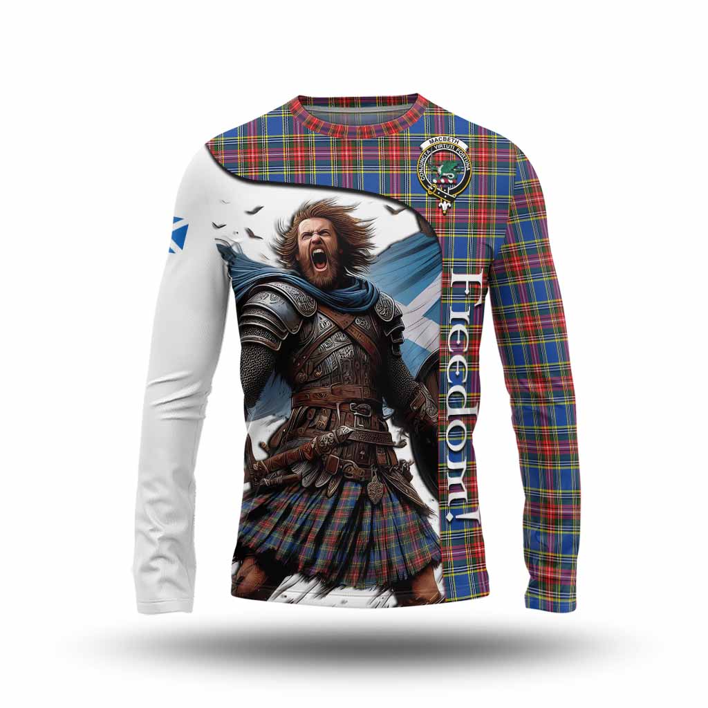 Tartan Vibes Clothing MacBeth (McBeth) Crest Tartan Long Sleeve T-Shirt Inspired by the Freedom of Scottish Warrior