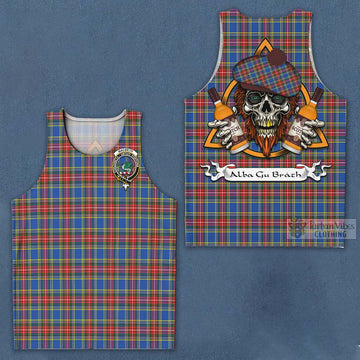 MacBeth (McBeth) Tartan Men's Tank Top with Family Crest and Bearded Skull Holding Bottles of Whiskey