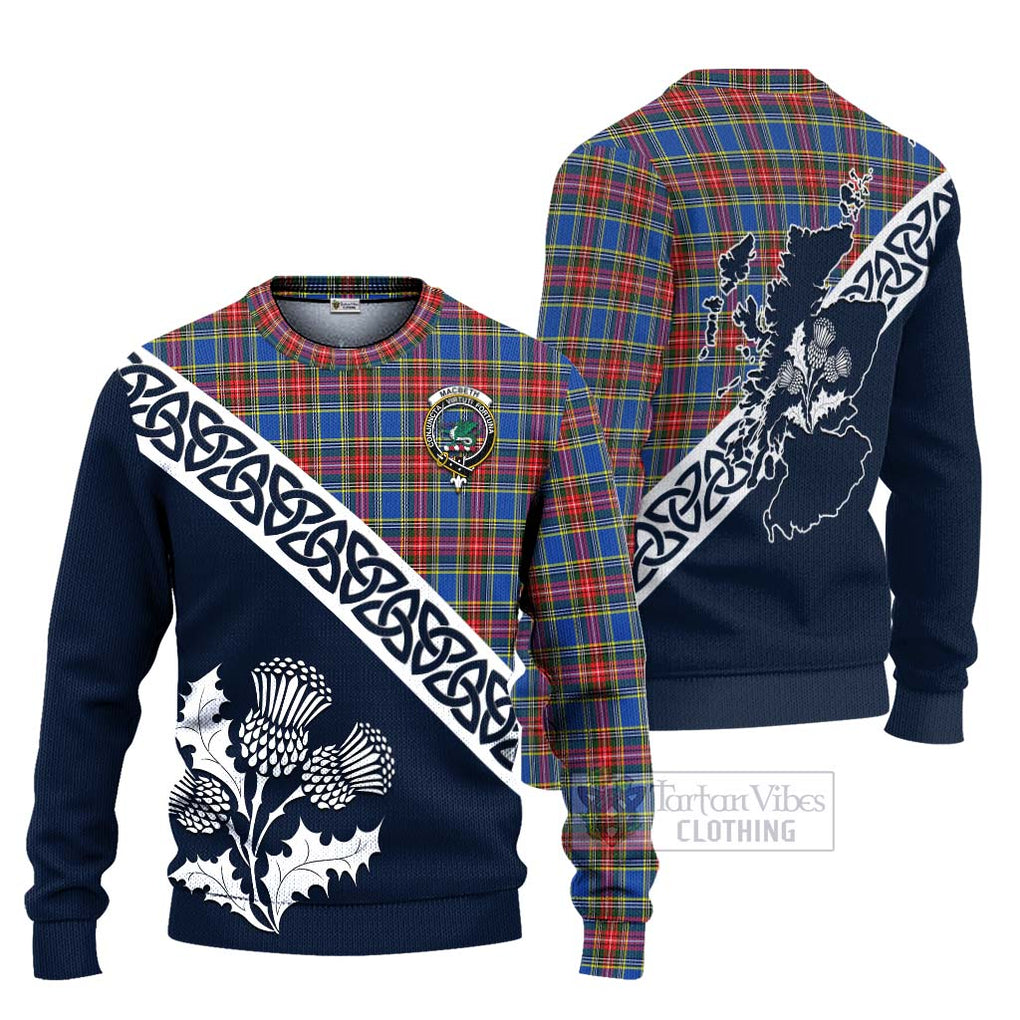 Tartan Vibes Clothing MacBeth (McBeth) Tartan Knitted Sweater Featuring Thistle and Scotland Map