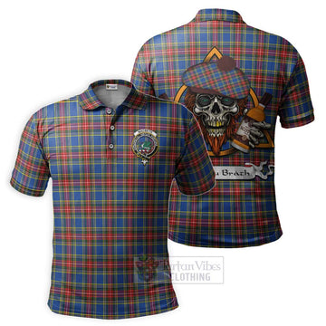 MacBeth (McBeth) Tartan Polo Shirt with Family Crest and Bearded Skull Holding Bottles of Whiskey