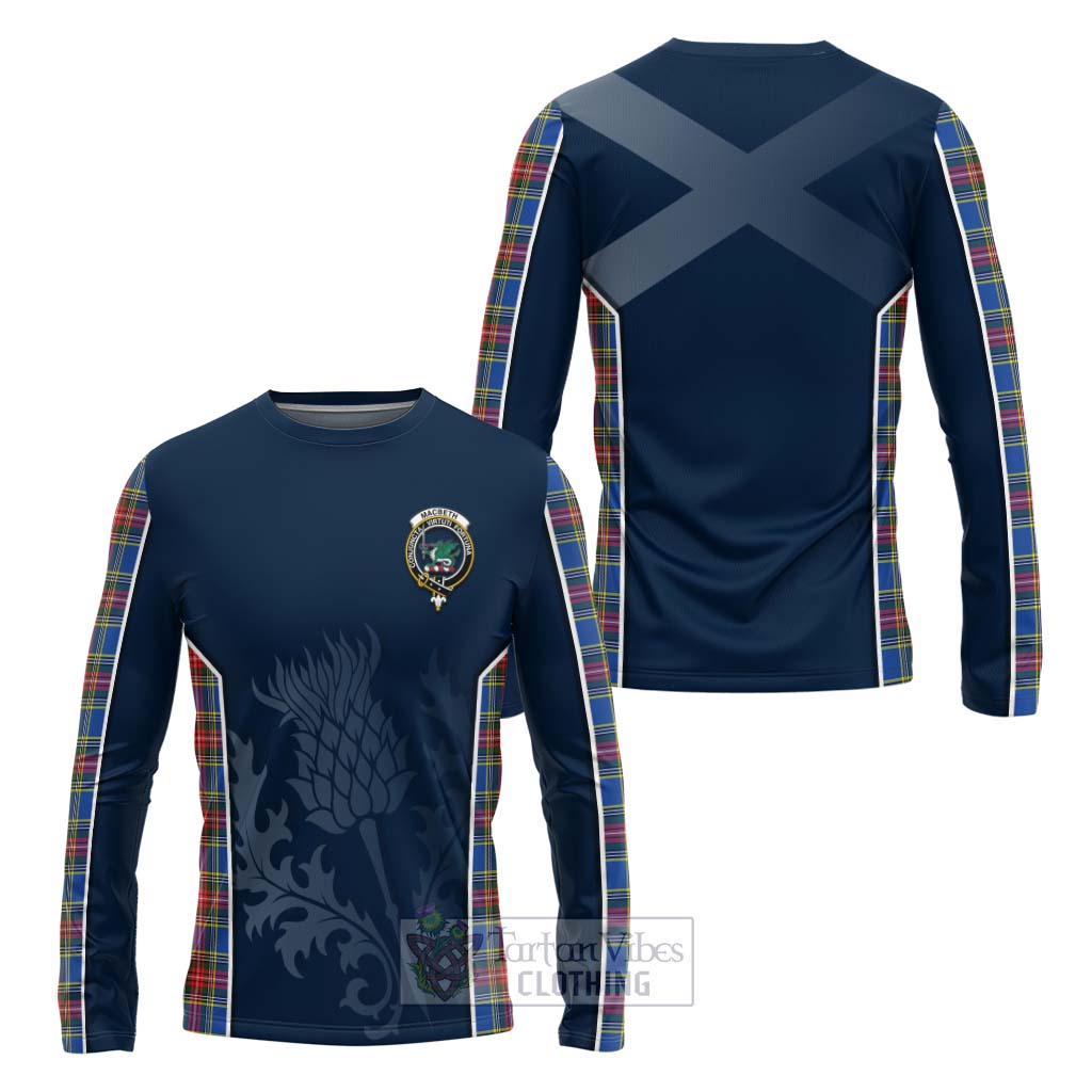 MacBeth (McBeth) Tartan Long Sleeve T-Shirt with Family Crest and Scottish Thistle Vibes Sport Style Unisex - Tartan Vibes Clothing