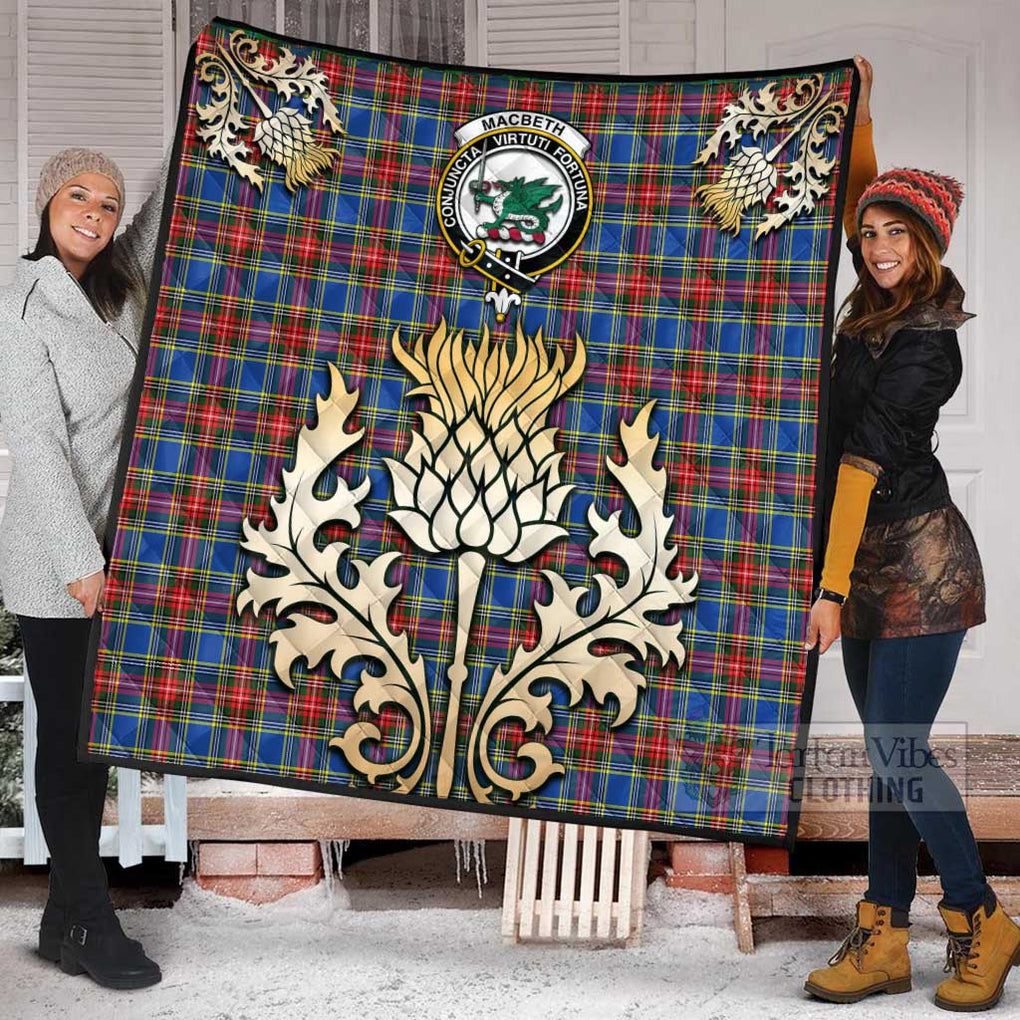 Tartan Vibes Clothing MacBeth (McBeth) Tartan Quilt with Family Crest and Golden Thistle Style