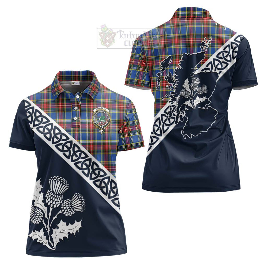 Tartan Vibes Clothing MacBeth (McBeth) Tartan Women's Polo Shirt Featuring Thistle and Scotland Map