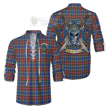 MacBeth (McBeth) Tartan Ghillie Kilt Shirt with Family Crest Celtic Skull Style