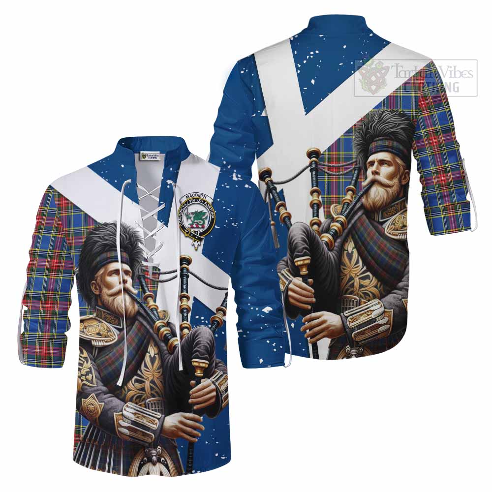 Tartan Vibes Clothing MacBeth (McBeth) Tartan Ghillie Kilt Shirt with Family Crest Scottish Bagpiper Vibes