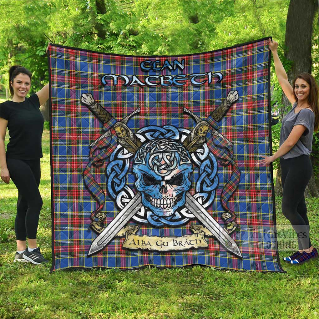 Tartan Vibes Clothing MacBeth (McBeth) Tartan Quilt with Celtic Skull Alba Gu Brath Style