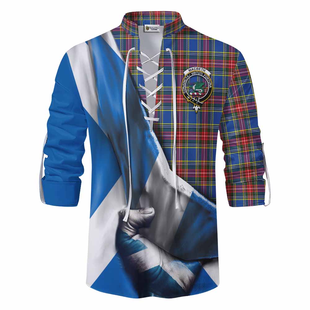 Tartan Vibes Clothing MacBeth (McBeth) Tartan Ghillie Kilt Shirt with Family Crest Scotland Patriotic Style