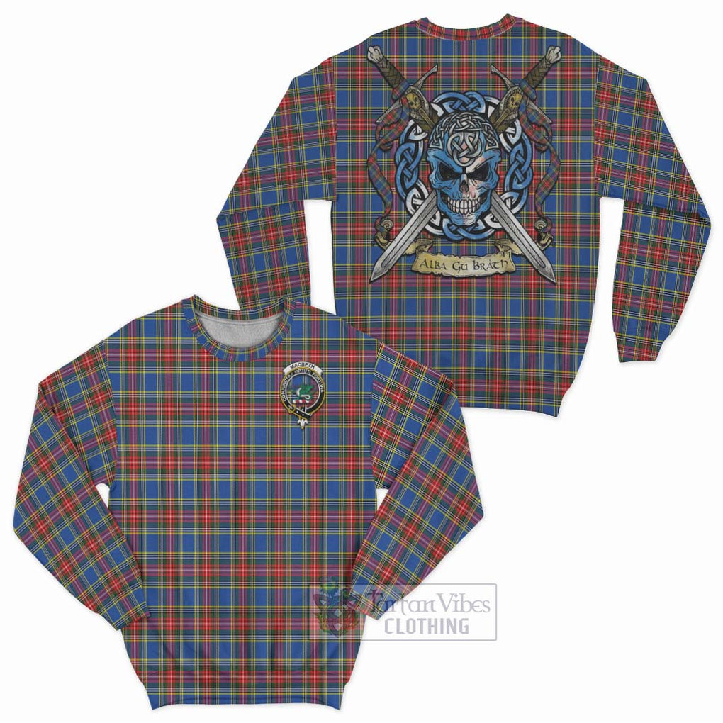 Tartan Vibes Clothing MacBeth (McBeth) Tartan Sweatshirt with Family Crest Celtic Skull Style