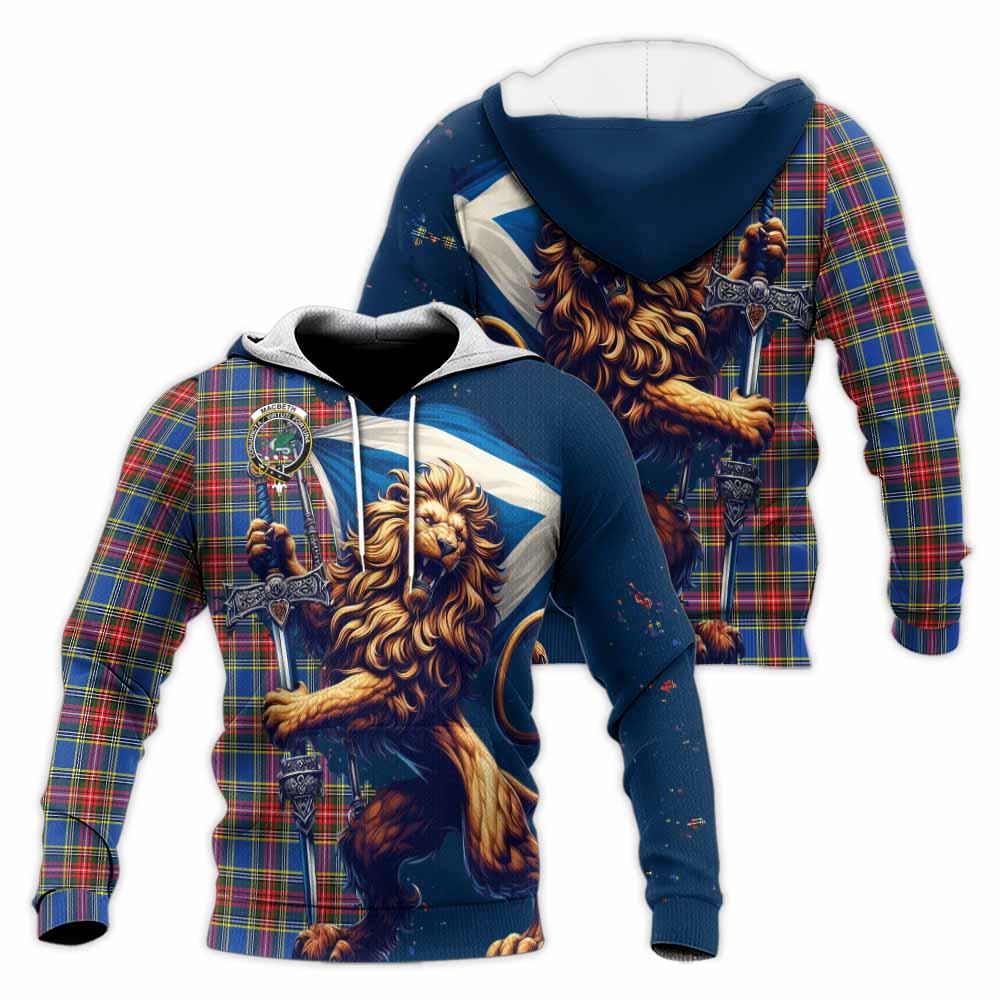 Tartan Vibes Clothing MacBeth (McBeth) Tartan Family Crest Knitted Hoodie with Scottish Majestic Lion