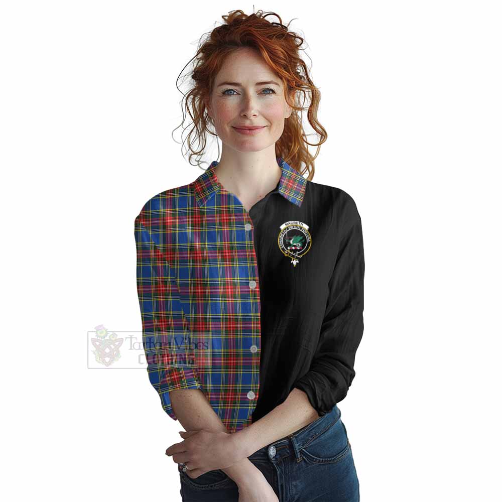 Tartan Vibes Clothing MacBeth (McBeth) Tartan Women's Casual Shirt with Family Crest and Half Of Me Style