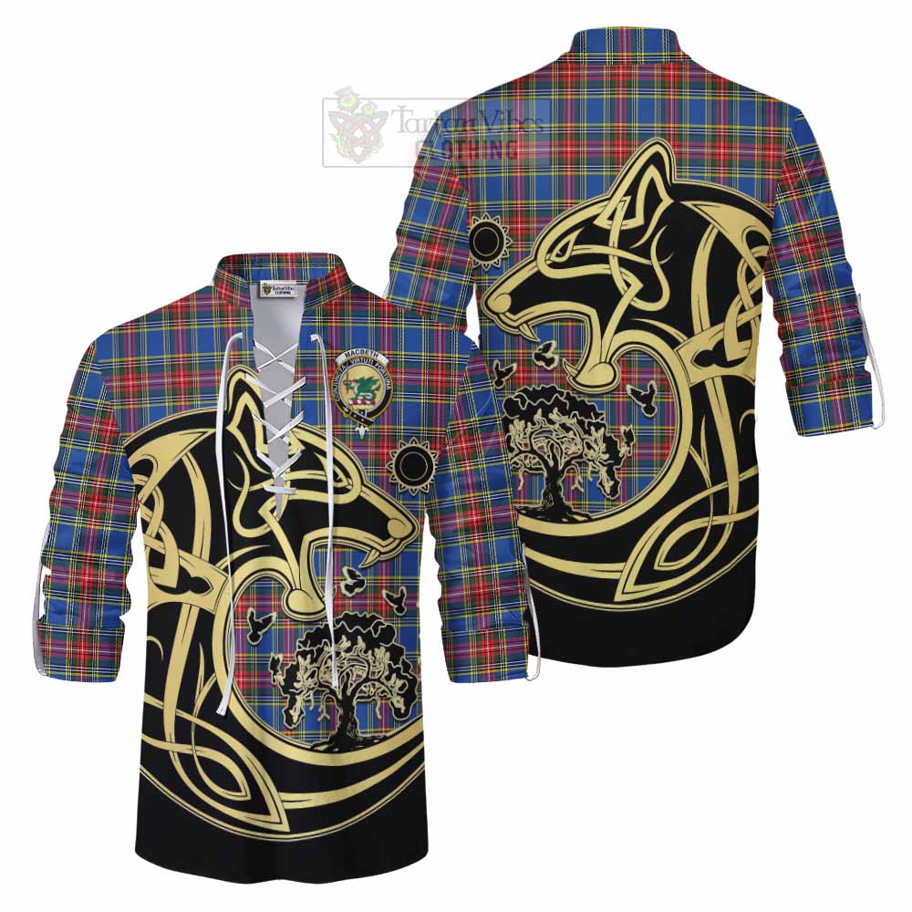 Tartan Vibes Clothing MacBeth (McBeth) Tartan Ghillie Kilt Shirt with Family Crest Celtic Wolf Style