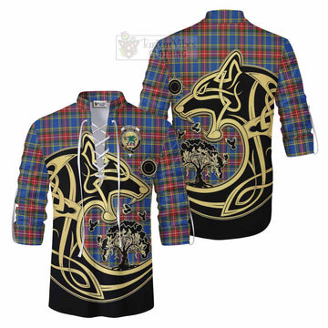 MacBeth (McBeth) Tartan Ghillie Kilt Shirt with Family Crest Celtic Wolf Style