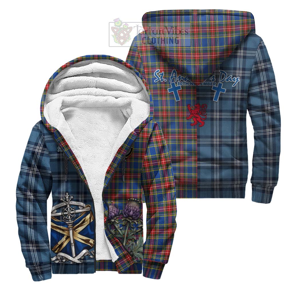 Tartan Vibes Clothing MacBeth (McBeth) Tartan Sherpa Hoodie Happy St. Andrew's Day Half Tartan Style