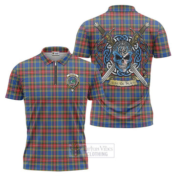 MacBeth (McBeth) Tartan Zipper Polo Shirt with Family Crest Celtic Skull Style