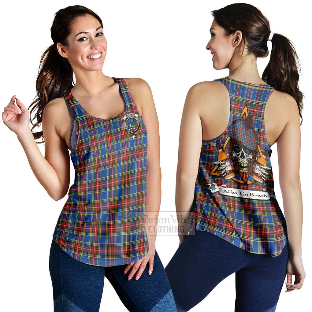 Tartan Vibes Clothing MacBeth (McBeth) Tartan Women's Racerback Tanks with Family Crest and Bearded Skull Holding Bottles of Whiskey