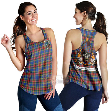 MacBeth (McBeth) Tartan Women's Racerback Tanks with Family Crest and Bearded Skull Holding Bottles of Whiskey