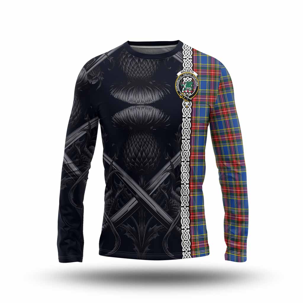 MacBeth (McBeth) Tartan Long Sleeve T-Shirt with Family Crest Cross Sword Thistle Celtic Vibes Unisex - Tartan Vibes Clothing