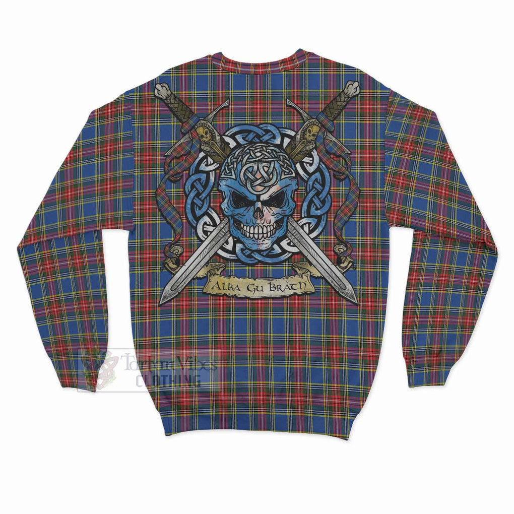 Tartan Vibes Clothing MacBeth (McBeth) Tartan Sweatshirt with Family Crest Celtic Skull Style